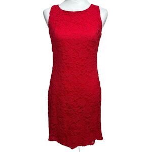 Chaps Sheath Dress Womens 2 All Over Lace Red Romantic Elegant Classic Holiday